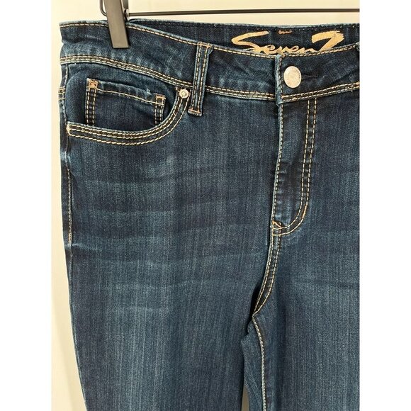 Seven7 Ladies Rocker Slim Bootcut Jeans Size 12 Dark Wash Embellished Pockets - Picture 2 of 13